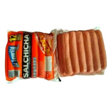 SALCHICHA DE CERDO Y POLLO 408G M/LA FAVORITA PLUS, 12 PZAS DE 34G